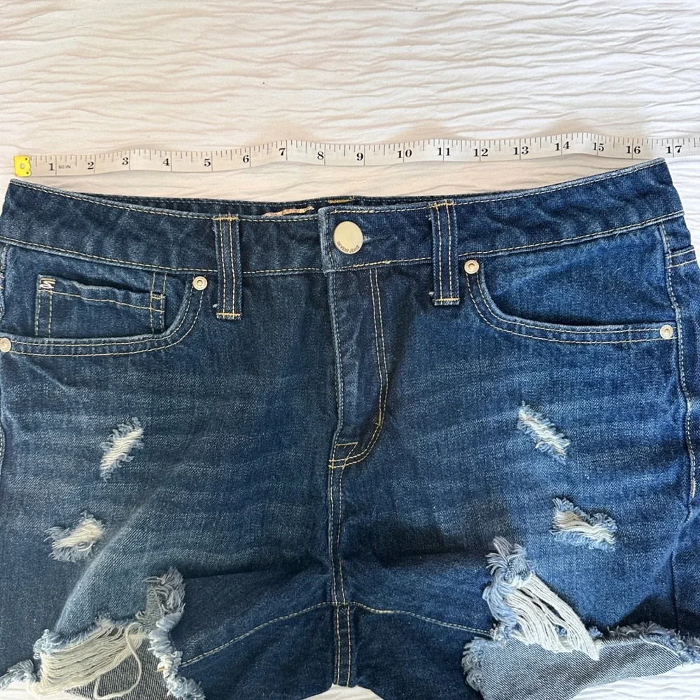 Seven7 Womens 6 Distressed Denim Jean Shorts Mid Rise Frayed Cutoff Stretch